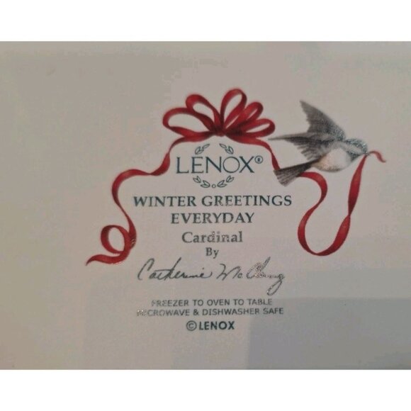2pc Lenox Winter Greetings Everyday Dinner Plate 10.75" Cardinal Chickadee Stone - Picture 4 of 5